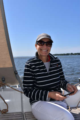 Holly Foster enjoying a sail off Annapolis on the DuFour 360