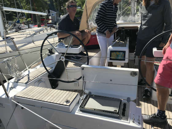 Outdoor galley with a grill and a sink by the swim platform