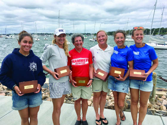 Carol Cronin (red shirt) and Kim Couranz (white shirt), the 2018 Women's Snipe World Champions