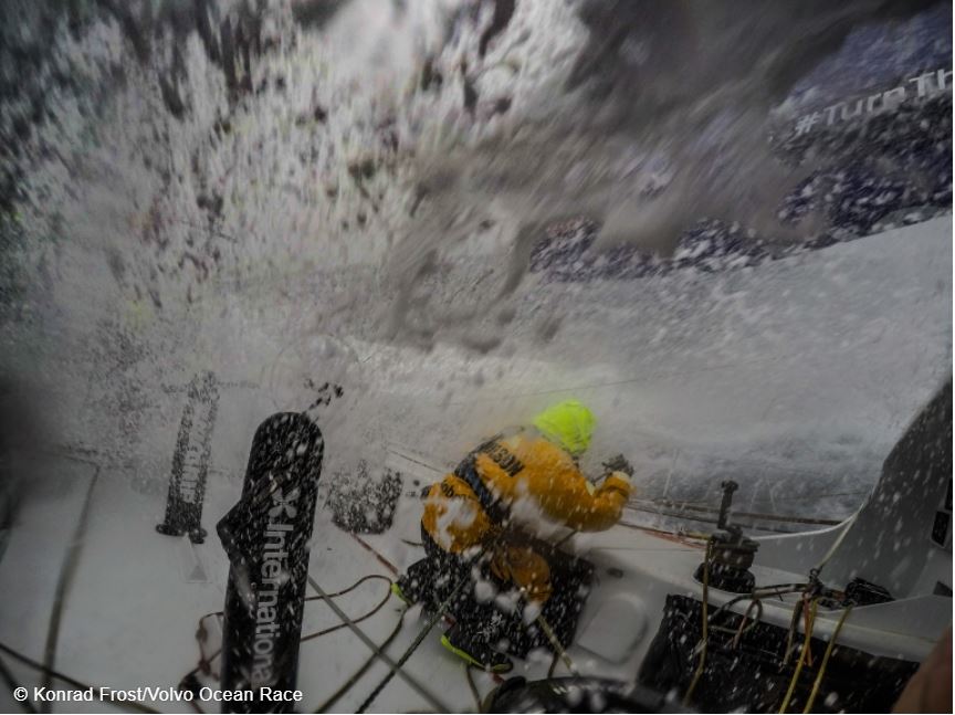 Breaking distance records is very wet work. - photo by Konrad Frost from volvooceanrace.com