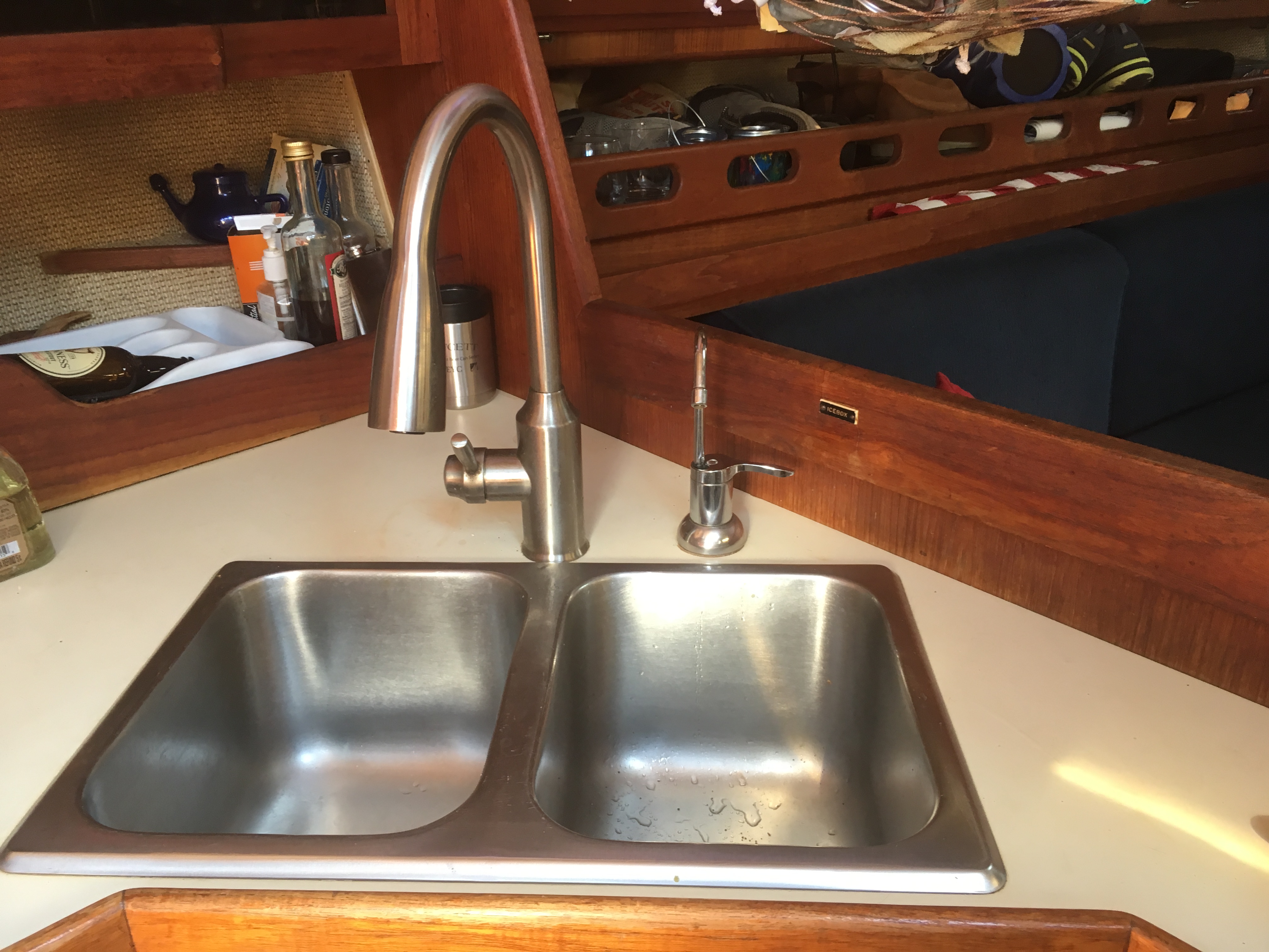 This $180 water filtration system was purchased at the boat show (see filtered water faucet at right)