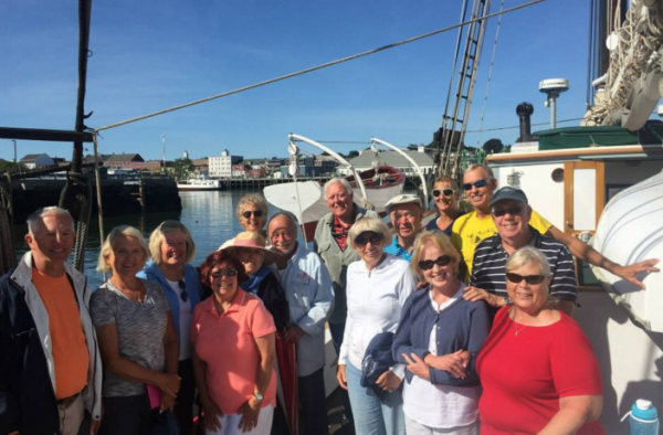 The Sailing Club members gathered for a group photo aboard Victory Chimes.. The smiles came easy….was it the weather, or the lobsters?