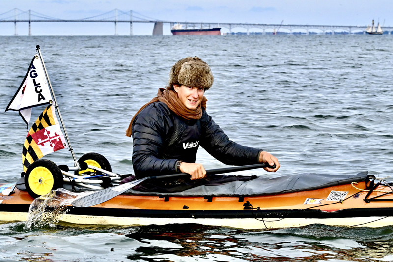 Great Loop paddler in canoe on the Chesapeake Bay