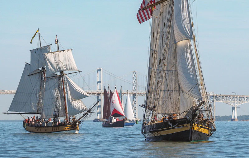 Schooner sailboats racing in the Great Chesapeake Bay Schooner Race