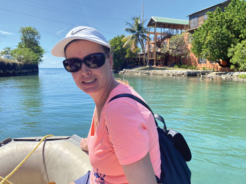 woman on dinghy in Culebra