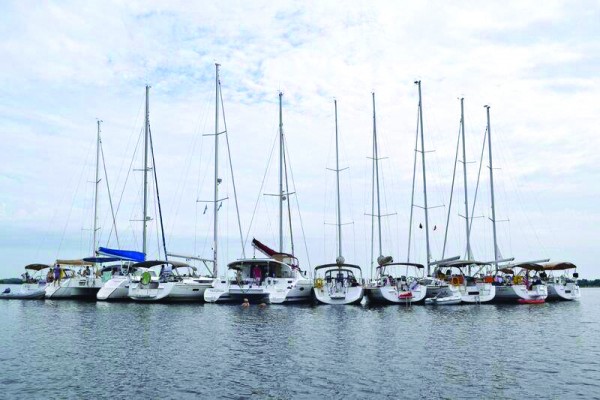 Members of Jeanneau Sailboat Owners group, along with other Jeanneau and Fountain Pajot owners, rafted up in June to celebrate the Summer Sailstice in the Wye River and St. Michaels.