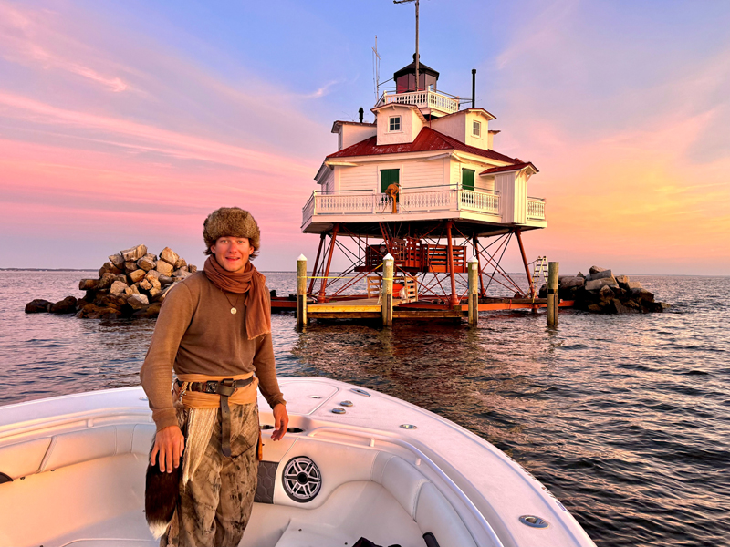 Great Loop paddler at Thomas Point Light