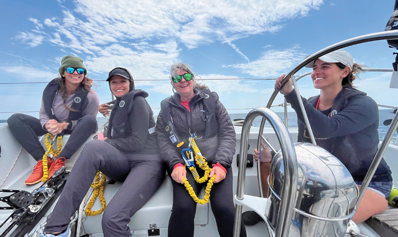 women sailing on charter boat