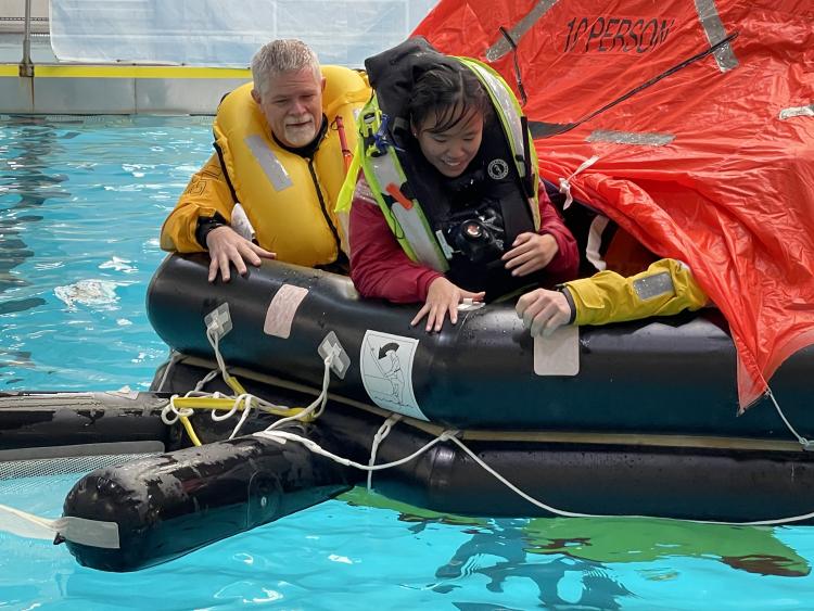 emergency life raft in pool