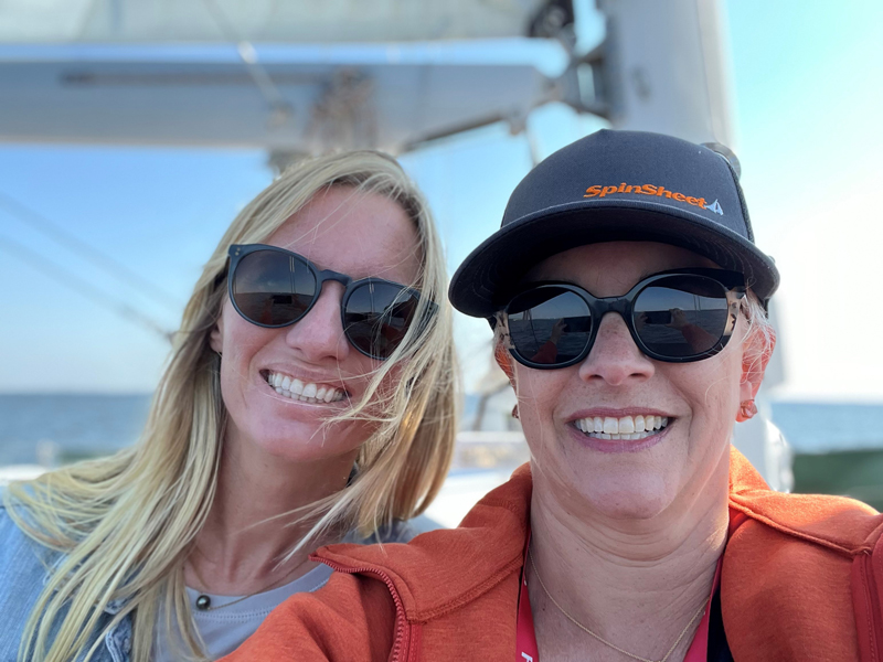 Karin of Sailing Delos and Beth of SpinSheet aboard Schooner Woodwind