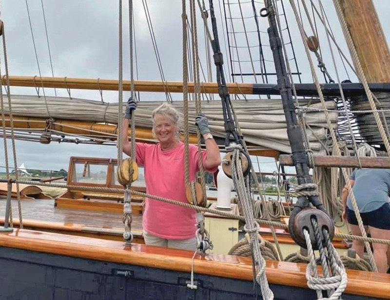 woman aboard tall ship Pride of Baltimore II