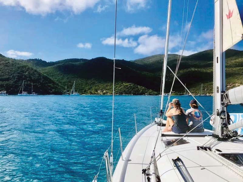 view from deck of a charter boat in BVI