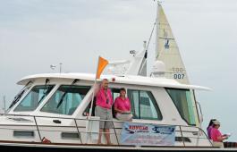 Hampton YC PRO John McCarthy with his wife Lin on RC at the Screwpile Regatta.